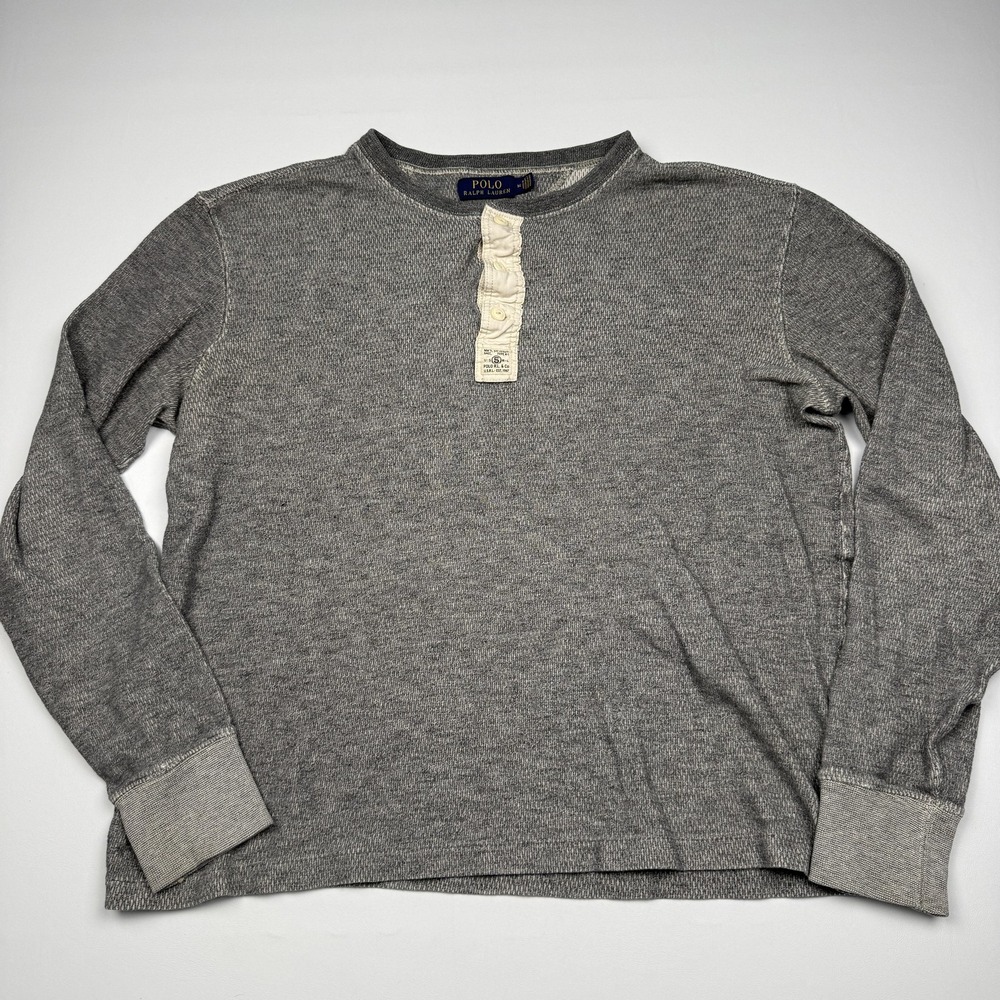 Polo Ralph Lauren Shirt Mens Medium Gray Thermal Henley Long Sleeve Knit Tee